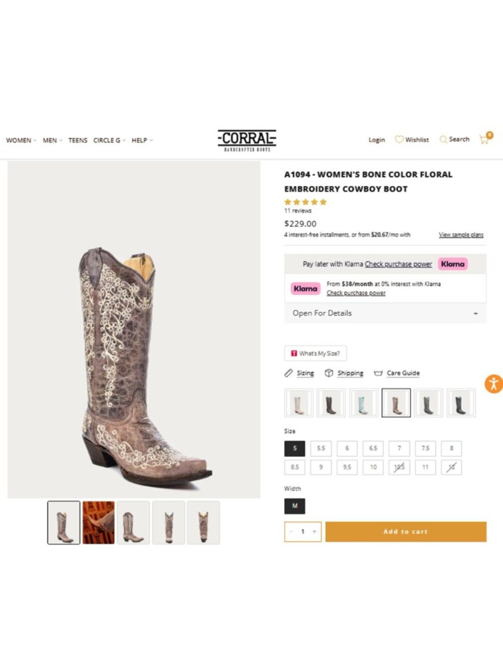 Corral Distressed Brown Leather Floral Cowgirl Western Boots Women 7M Snip Toe - Picture 9 of 16